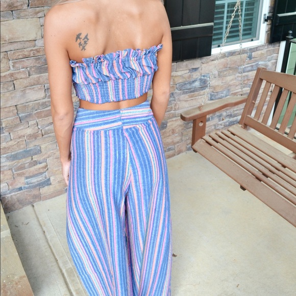 Strapless Crop Top Striped Boho Set - Picture 3 of 3